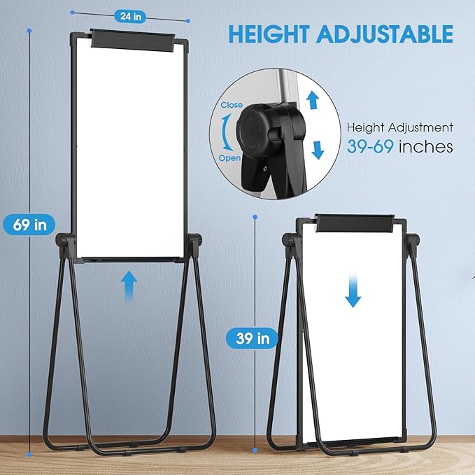 MaxGear Large Easel Whiteboard with Stand, 36" x 24" Double-Sided Dry Erase Board Flip Chart, Height Adjustable,Foldable, Portable for Home Office Classroom Teaching