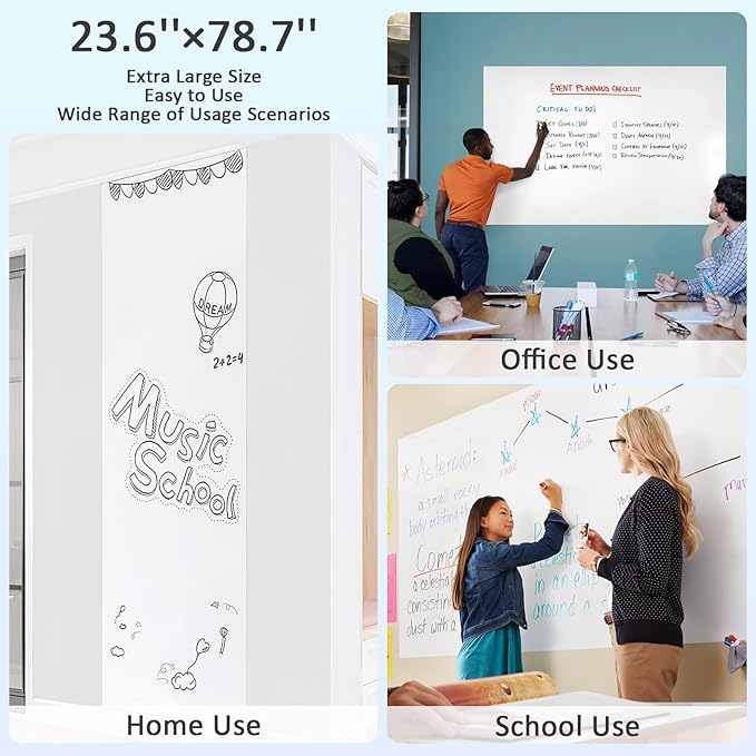 White Board Paper with 2 Markers, Large Dry Erase Contact Paper, Peel and Stick Whiteboard Sticker, Self-Adhesive White Board Roll Wallpaper for Office/Home/Drawing (23.6"×78.7")