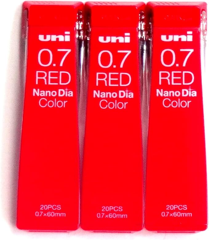 Uni Mechanical Pencil Lead Nano Dia Color 0.7mm, Red (U07202NDC.15), 20 Leads 3 Pack/Total 60 Leads (Japan Import) [Komainu-Dou Original Package]