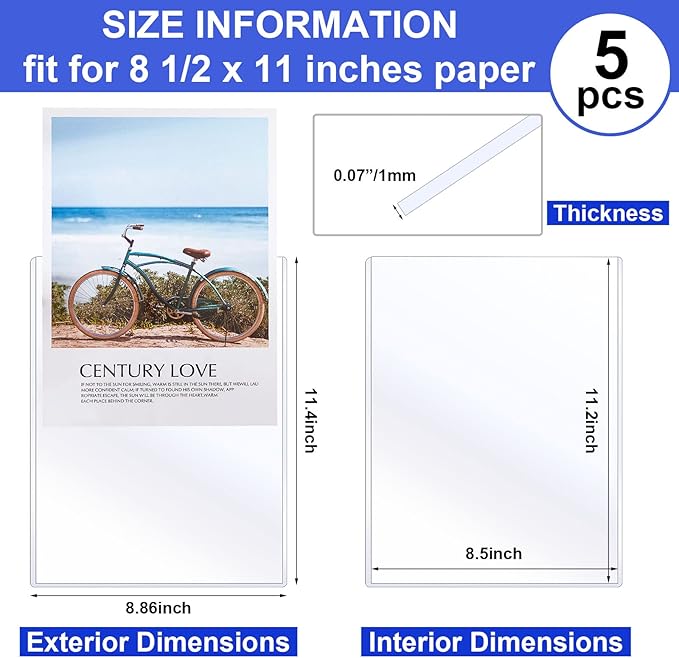 Teling 5 Pcs 8 1/2" x 11" Rigid Print Protectors Clear Rigid Sleeve Plastic Paper Page Protectors Clear Sheet Cover Photo Plastic Sleeve Hard Document Holder Birth Certificate Cover