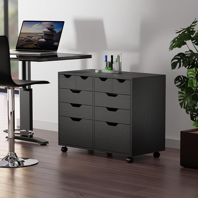 Winsome Halifax Storage Mobile Cabinets, 2 Doors, 4 Drawers, 4 Small Bins, for Home Office, Black