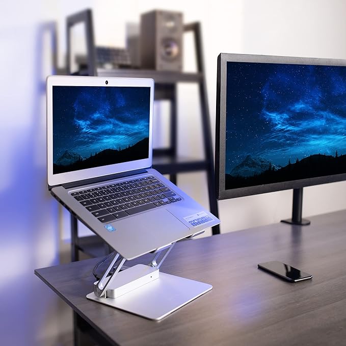VIVO Universal 11 x 9 inch Height Adjustable Ergonomic Laptop Riser Docking Station with USB-C, USB-A, HDMI 4K60, DP 4K60, PD, RJ45, Tabletop Desk Stand Power Hub, Silver, STAND-V000LD