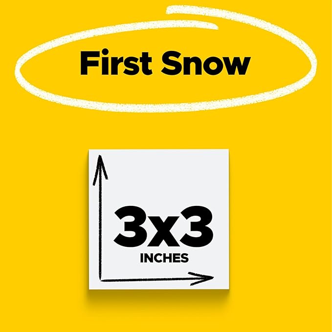 Post-it Super Sticky Notes, 5 Sticky Note Pads, 3 x 3 in., School Supplies, Office Products, for Vertical Surfaces, Monitors, Walls and Windows, First Snow White