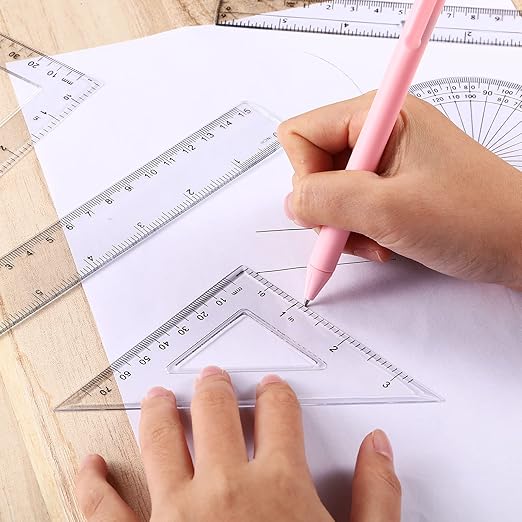 Tenare 36 Pcs Plastic Clear Math Set Includes Protractor Triangle Rulers 12 Inch 6 Inch Straight Geometry Math Transparent Ruler Measuring Tool for Office Home Supplies