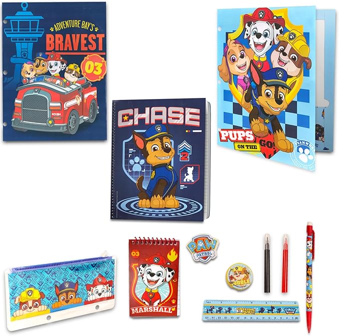 Paw Patrol Giant All You Need for School Stationery Set - Bundle with Pencils Case, Notebook, Eraser, Ruler, Back to Pre School Kindergarten Education Goodies Supplies Materials Birthday for Kids Boys