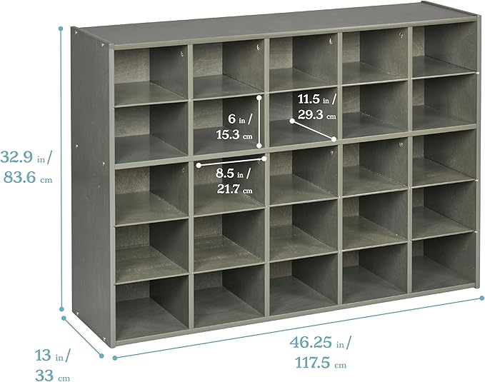 ECR4Kids Streamline 25 Cubby Tray Storage Cabinet, 5x5, Classroom Furniture, Grey Wash