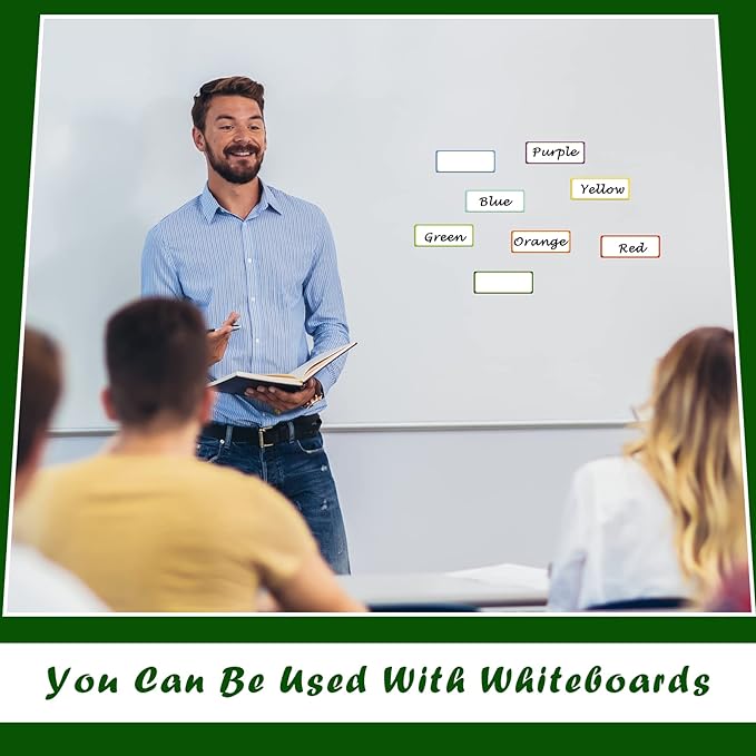 480 Pcs Magnetic Dry Erase Labels Reusable Name Tag Writable Stickers Colored Magnets Magnetic Strips for Whiteboard Rectangle Blank Name Plates for Lockers(Simple Style,3.2 x 1.2 in)