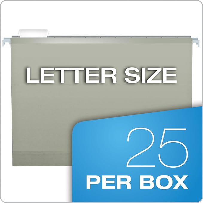 Pendaflex Reinforced Hanging File Folders, Letter Size, Gray, 1/5 Cut, 25/BX (4152 1/5 GRA)