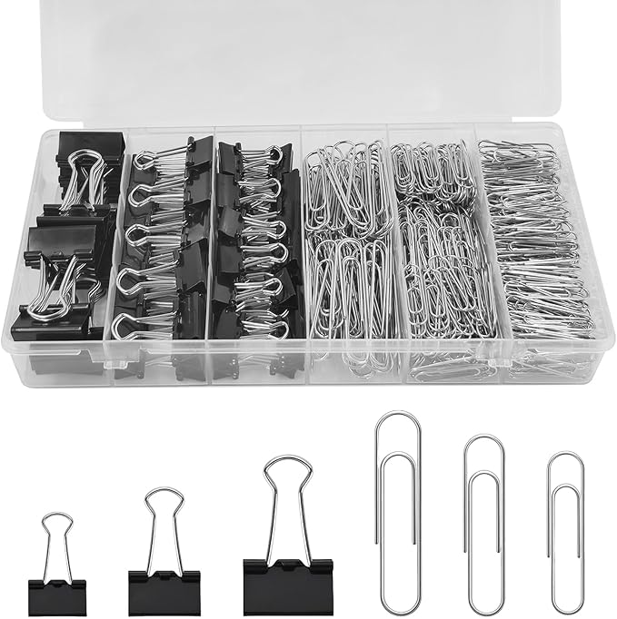 350 Pcs Paper Clips and Binder Clips,Office Clips Set, Large Binder Clips,Assorted Sizes Set, Black Metal Office Clips, Paper Clamps, for Office and School Supplies