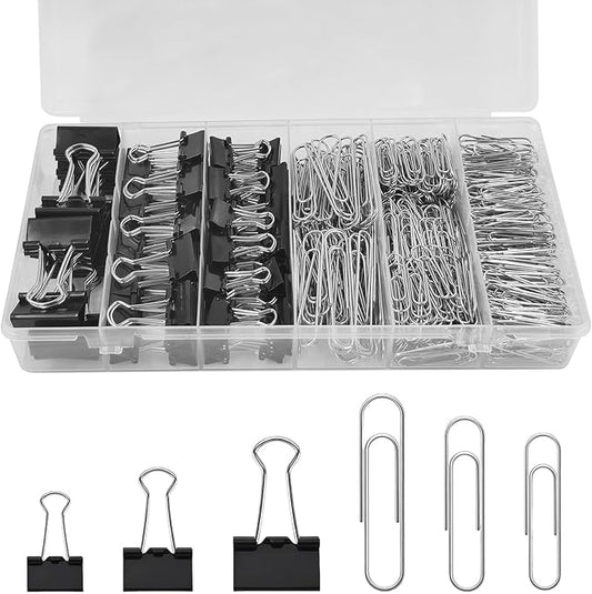 350 Pcs Paper Clips and Binder Clips,Office Clips Set, Large Binder Clips,Assorted Sizes Set, Black Metal Office Clips, Paper Clamps, for Office and School Supplies