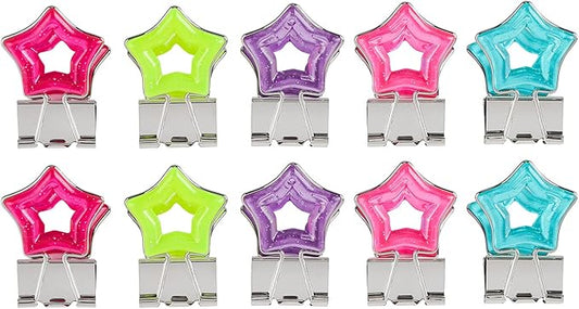 Star Shape Medium Paper Clips，Binder Clips, Easy Grip, Assorted Color, School Office Supplies，10 Pcs/Set
