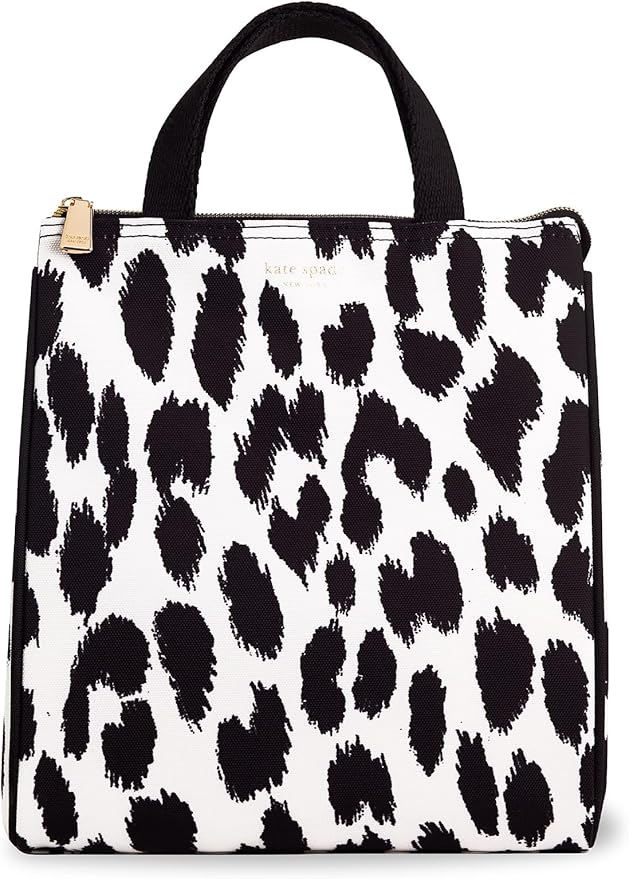 kate spade new york Portable Soft Cooler Lunch Bag, Thermal Tote with Insulated Interior Lining and Storage Pocket, Lunch Tote for Women, Modern Leopard