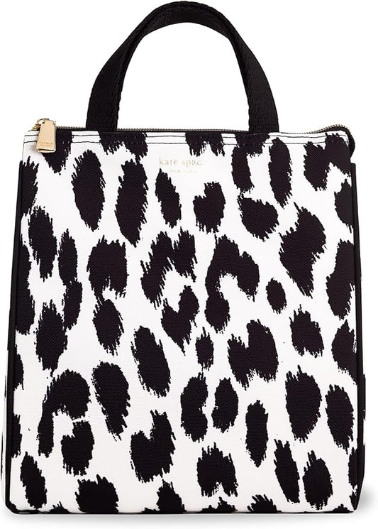 kate spade new york Portable Soft Cooler Lunch Bag, Thermal Tote with Insulated Interior Lining and Storage Pocket, Lunch Tote for Women, Modern Leopard