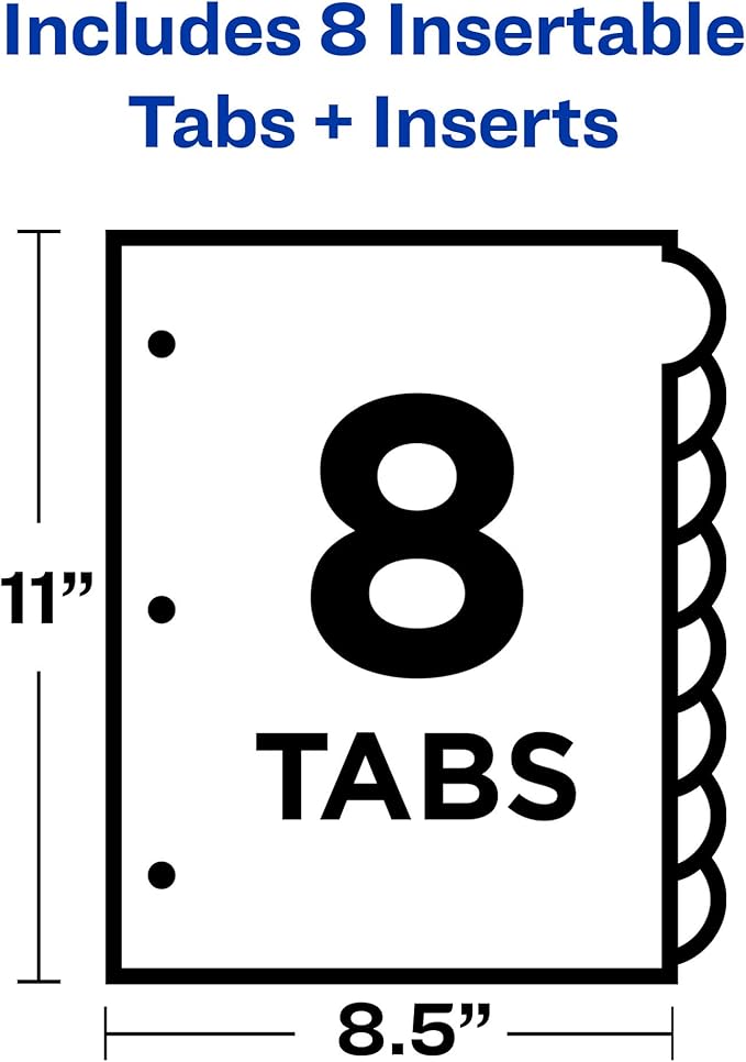 Avery Insertable Style Edge Plastic Dividers for 3 Ring Binders, 8-Tab Set, Multicolor, 1 Set (11201) (Pack of 3)