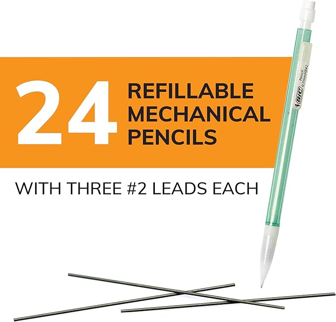 BIC Xtra-Sparkle Number 2 Mechanical Pencils With Erasers,Medium Point (0.7mm),Mechanical Pencils for School Supplies,24 Count (Pack of 2)