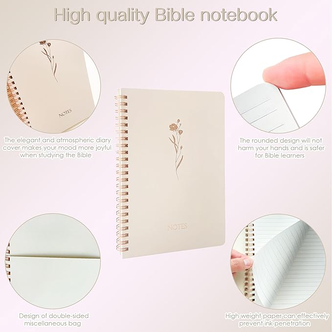 J6&H6 Bible Study Supplies Journaling Kit with Tabs, Highlighter and Color Pens,Multi Functional Pencil case.Study Group Essentials Accessories Set for Women, Beginner Christian Gifts(Lvory White)