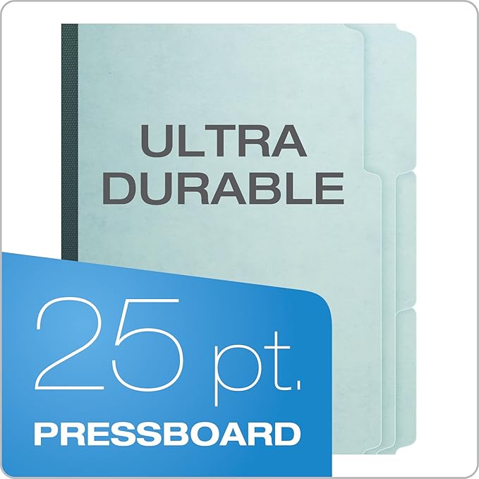 Pendaflex 1" Expansion Pressboard File Folders with 1/3 Cut Tab, Letter, Blue, 25/Box (9200T 1/3)