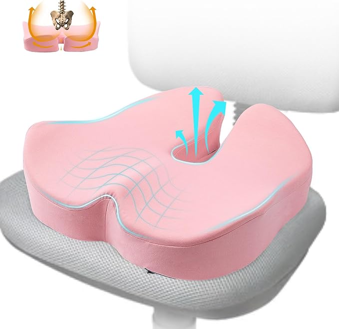 X Large Memory Foam Seat Cushion for Office Chair,for Back Support, Relief Sciatica & Tailbone Coccyx Pain Relief Cushion Pillow, for Long Sitting, for Car/Office Chair/Wheelchair (Pink)