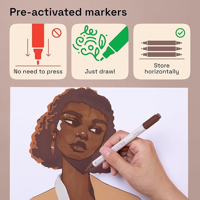 ARTISTRO 24 Skin Tone Acrylic Paint Markers - Paint Pens for Calligraphy, Brush + Fine Tips - For Fabric, Rock, Glass, Wood, DIY, Craft, Canvas - Art and Craft Supplies for Adults, Teens, Kids