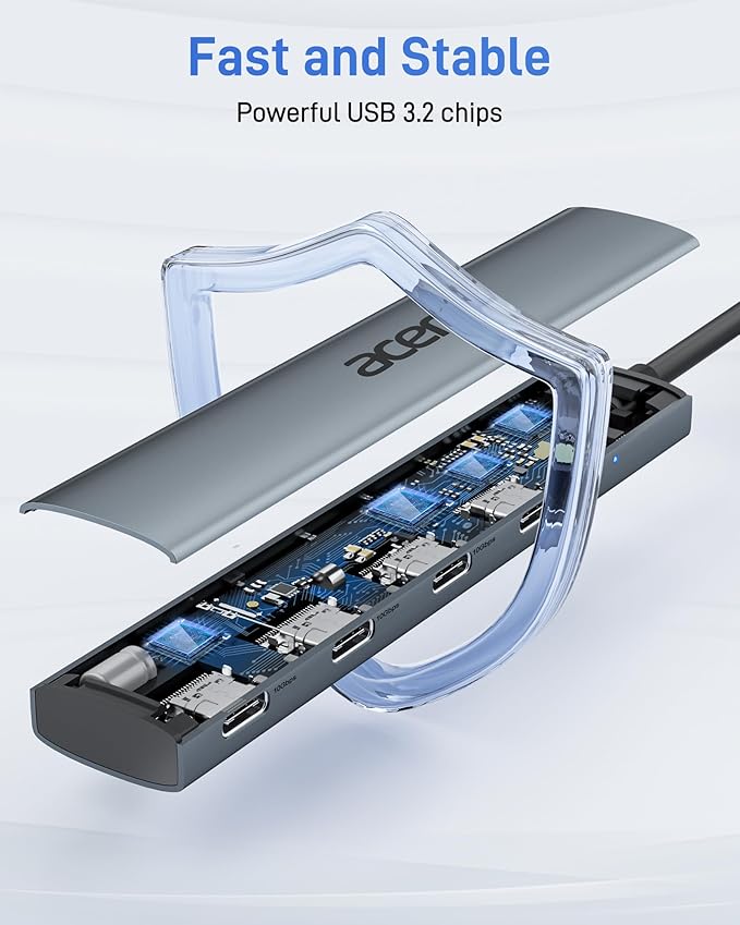 Acer USB C Hub, 10Gbps Type C Splitter with 4 USBC 3.2 Port, High Speed Type C Multiport Adapter for iPad MacBook Pro, iPhone 16/15, Surface Pro and More【Not Support Monitor or Charging】