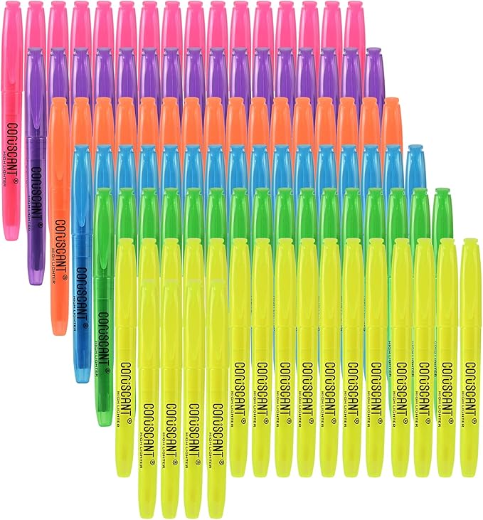 coruscant Highlighter - 100 pack color highlighter, color transparent visible fluorescent pen shell, wide chisel point mark, fluorescent pen, school, office