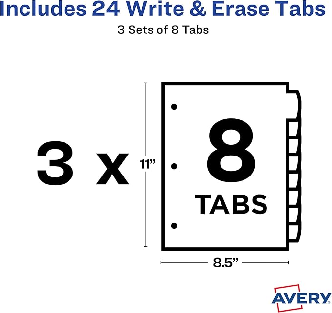 Avery Big Tab Write & Erase Durable Plastic Dividers,8-Tab Set,Multicolor Brights,3 Sets (21210),(Pack of 8)