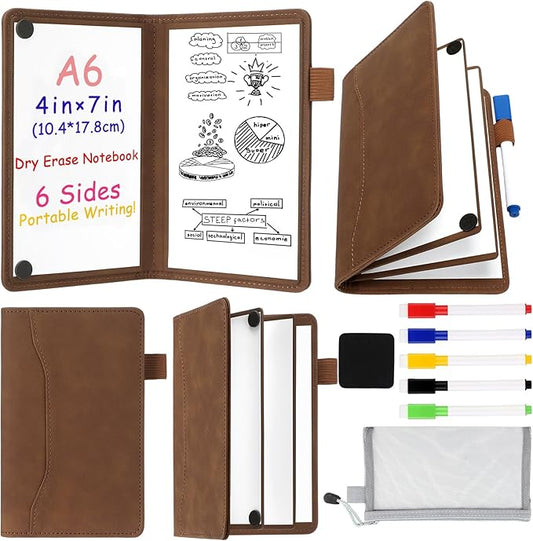 Feifeiya 6 Sides Dry Erase Notebook Portable Whiteboards Notebook 5"x7"(a6) Small Reusable Whiteboard Notepad Foldable Anti-ghosting Surface, Travel White Board for Office Study Meeting Planning