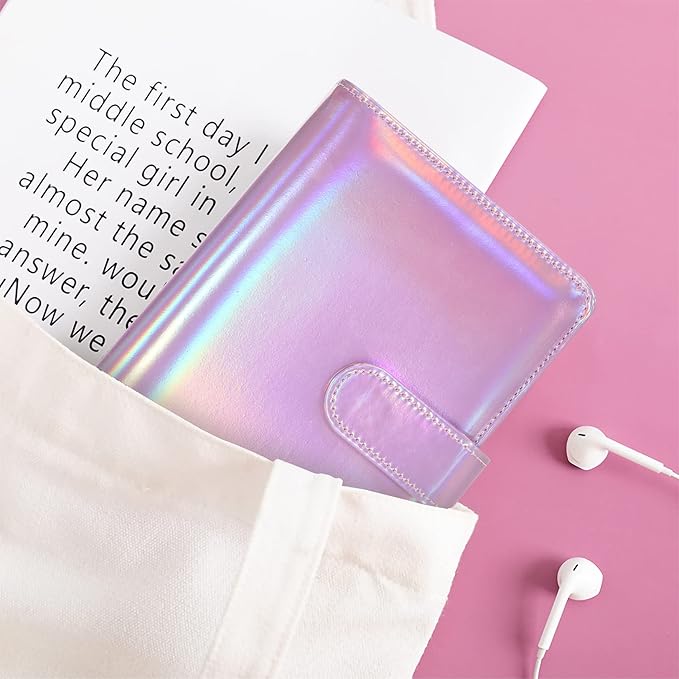 Sooez Laser Pink Money Organizer for Cash, A6 Budget Binder with Cash Envelopes, 39 Black Bold Sticky Labels & 24 Colorful Budget Sheets, Money Saving Binder for Budgeting