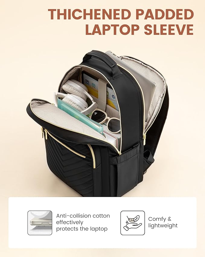 LOVEVOOK Laptop Backpack for Women with Giant Tumbler Holder 17.3 inch,Designer Travel Backpack Laptop Bag College Backpack,Quilted Work Nurse Teacher Backpack Purse Computer Bag Daypack,Black Brown
