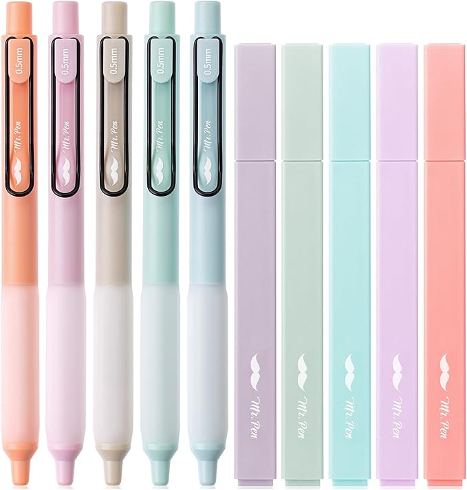 Mr. Pen- Aesthetic Highlighters and Gel Pens, 10 Pack, Morandi Color Highlighters, Assorted Color Gel Pens