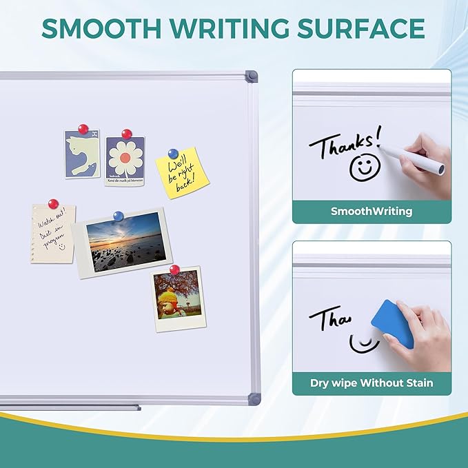 36 x 24 Inch Magnetic Dry Erase Board - Wall Mounted Anti-ghosting White Board for Home Office, Gym, Dormitory, Garage Daily Planning - Silver Aluminum Frame with Tray (3 x 2 Ft)