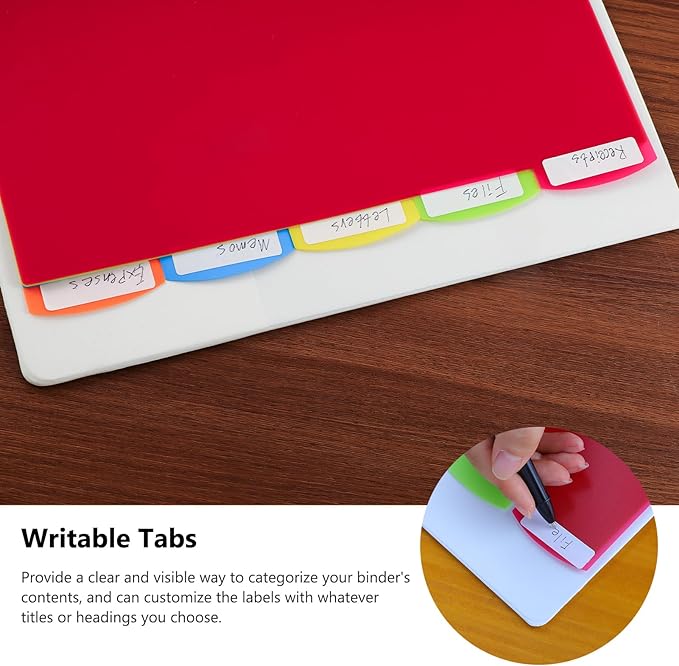 HABGP 3 Ring Binder Dividers with Tabs, 10PCS/2 Set Plastic Dividers for 3 Ring Binder, 5 Tab 3 Hole Punch Dividers Color Pages,Tabbed Index Dividers