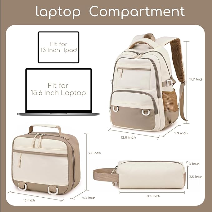 Backpack for Teen Girls Boys School Backpacks with Lunch Box Middle High School College Casual Daypack Laptop Bookbag Set