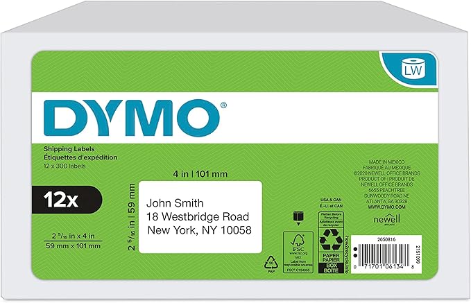 DYMO Authentic LabelWriter Standard Shipping Labels for LabelWriter Label Printers, White, 2-1/8'' x 4'' (30323), 6 Rolls of 220