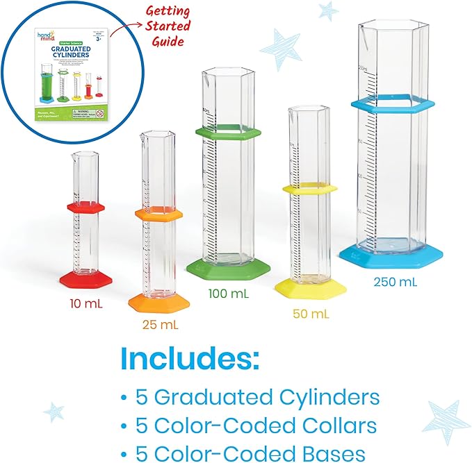 Hand2mind Starter Science Graduated Cylinder Set, Science Lab Equipment for Kids, Measuring Toys, Educational Science Kits, Chemistry Set, Science Supplies for Classroom (Set of 5)