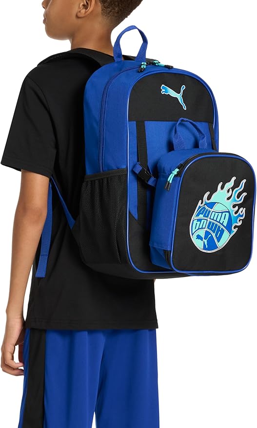 PUMA Unisex Kid's Colony Lunch Kit & Backpack Combo, Black/Metallic Silver, Medium