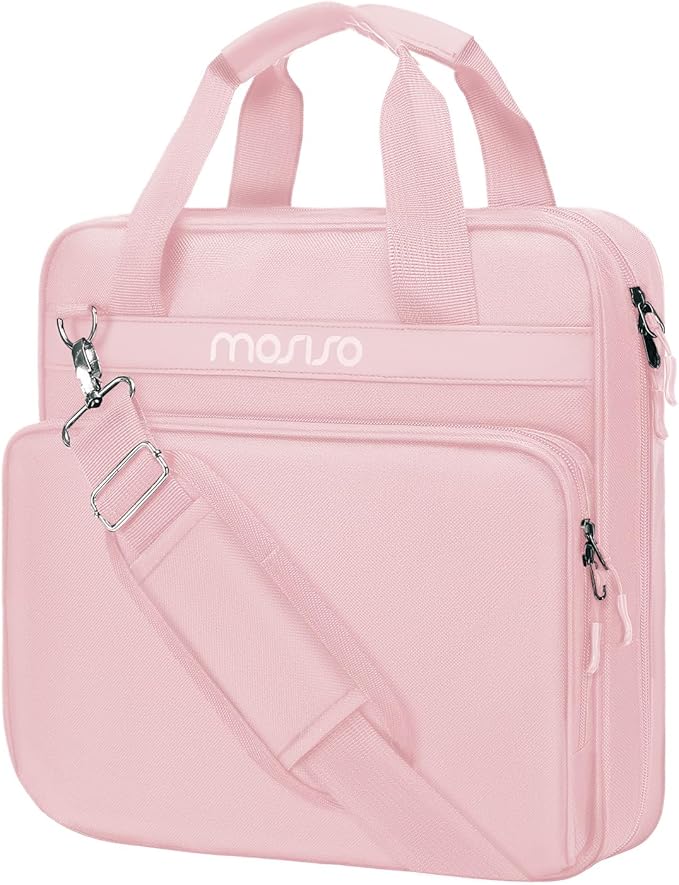 MOSISO 3 Ring Zipper Binder, 2 inch O-Ring Binder Organizer 500 Sheets Capacity Multiple Pockets Bag for Office with Handle & Shoulder Strap Compatible with 13 inch Laptop/Tablet, Pink