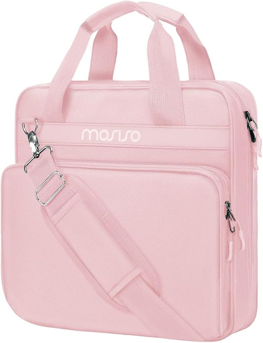 MOSISO 3 Ring Zipper Binder, 2 inch O-Ring Binder Organizer 500 Sheets Capacity Multiple Pockets Bag for Office with Handle & Shoulder Strap Compatible with 13 inch Laptop/Tablet, Pink