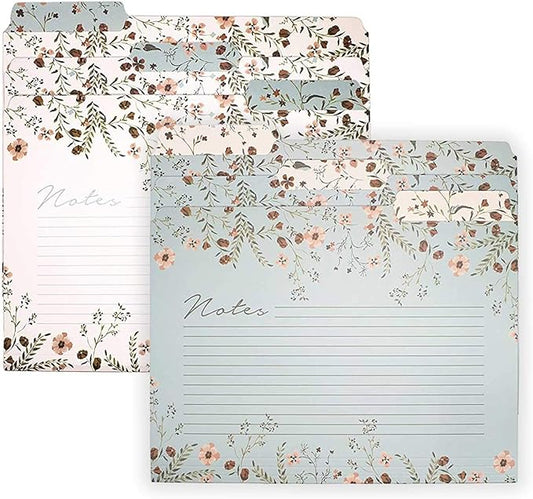 Steel Mill & Co Thick Sturdy File Folders Decorative, Set of 6 File Folders with Tabs and Sticker Labels, Cute Colored File Folders Letter Size with Notes Section, Woodland Floral