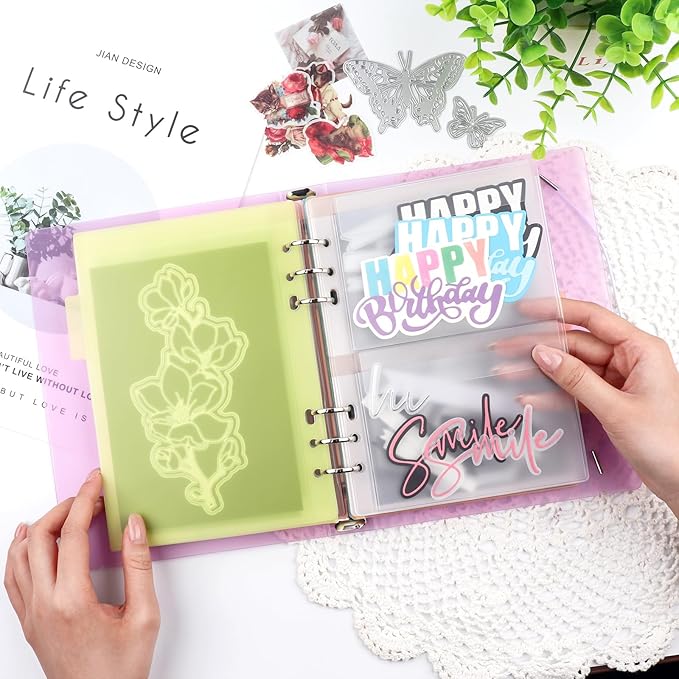 BAOFALI 3Pcs/Set A5 6 Ring Binder Cover Clean Transparent Soft PVC for Refillable Notebook Shell withMatte surfaceforStamp & Die Storage (Purple)