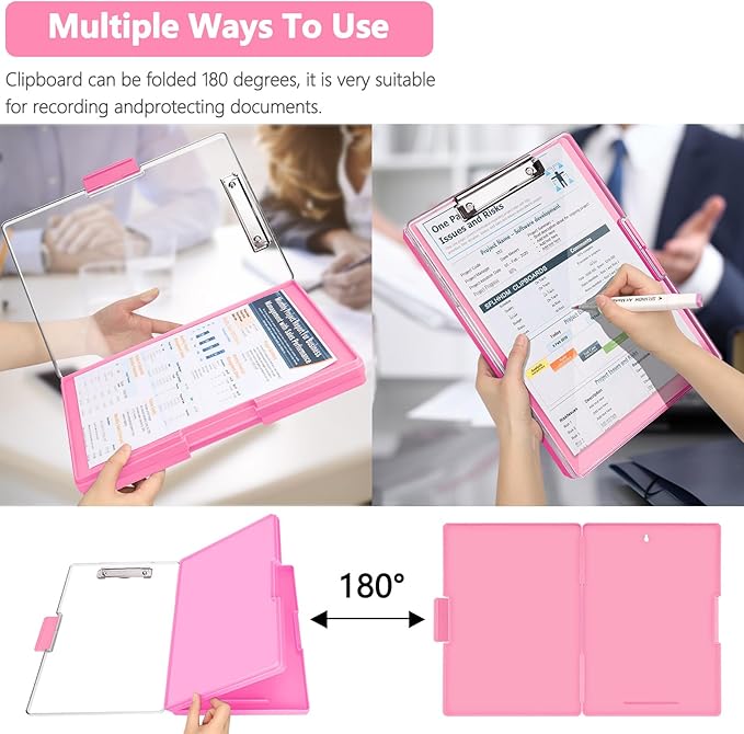 SFLHHDM Clipboard with Storage,Heavy Duty Clip Boards 8.5x11 with 2 Storage Case,Clear Visible Panel Storage Clipboards,Side Opening Nursing Clipboard Folder for Office Supplies-Pink
