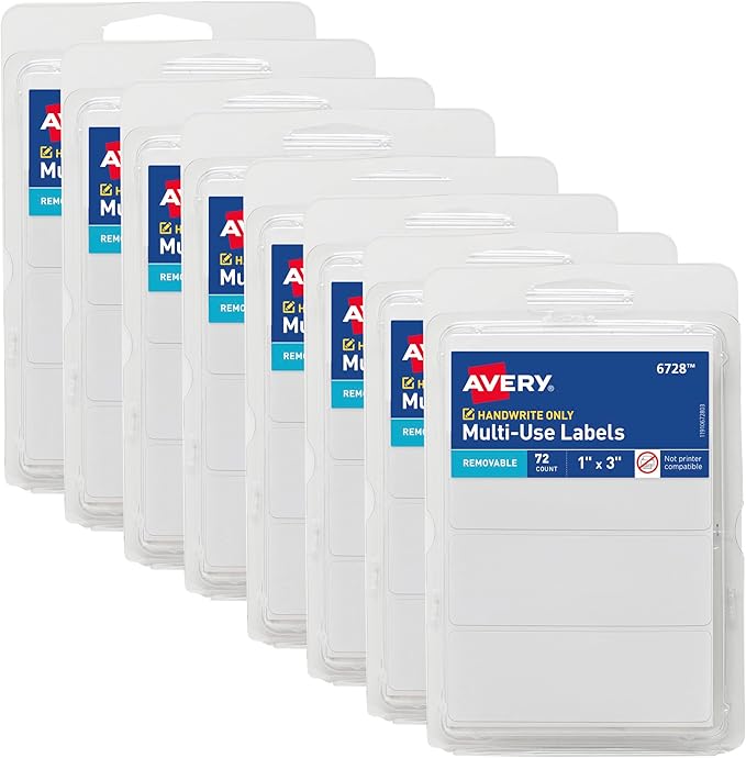 Avery Multi-Use Removable Labels, 1" x 3", White, Non-Printable, 8 Packs, 576 Blank Labels Total (21932)