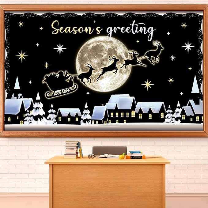 Christmas Bulletin Board Decorations Set Winter Snowy Classroom Cutouts Christmas Season Greeting Bulletin Board Decor for Xmas Party School Classroom Chalkboard Wall Favor