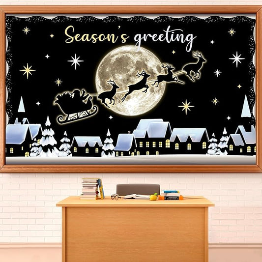 Christmas Bulletin Board Decorations Set Winter Snowy Classroom Cutouts Christmas Season Greeting Bulletin Board Decor for Xmas Party School Classroom Chalkboard Wall Favor
