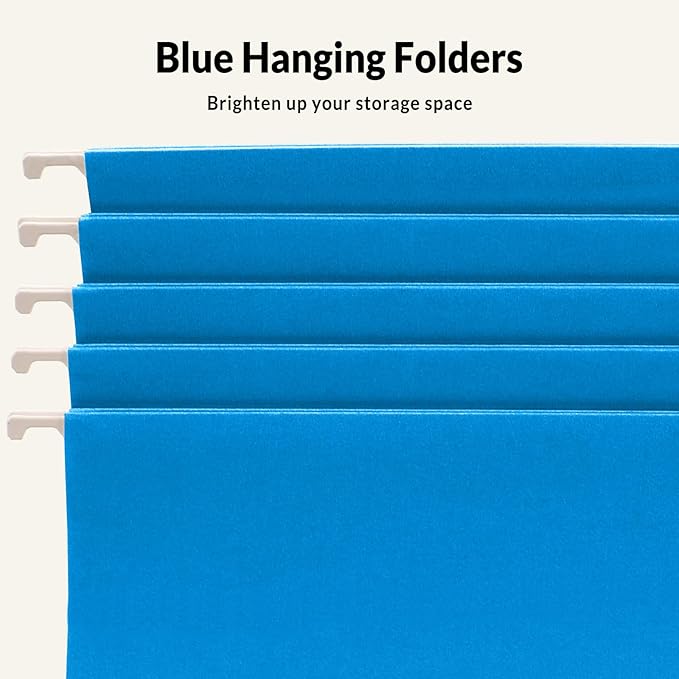 SUNEE 25 Pack Hanging File Folders, Blue Folders, Hanging File Folders Letter Size with 1/5-cut Tabs, Stay Organized for Your Home and Office Bulk File and Documents