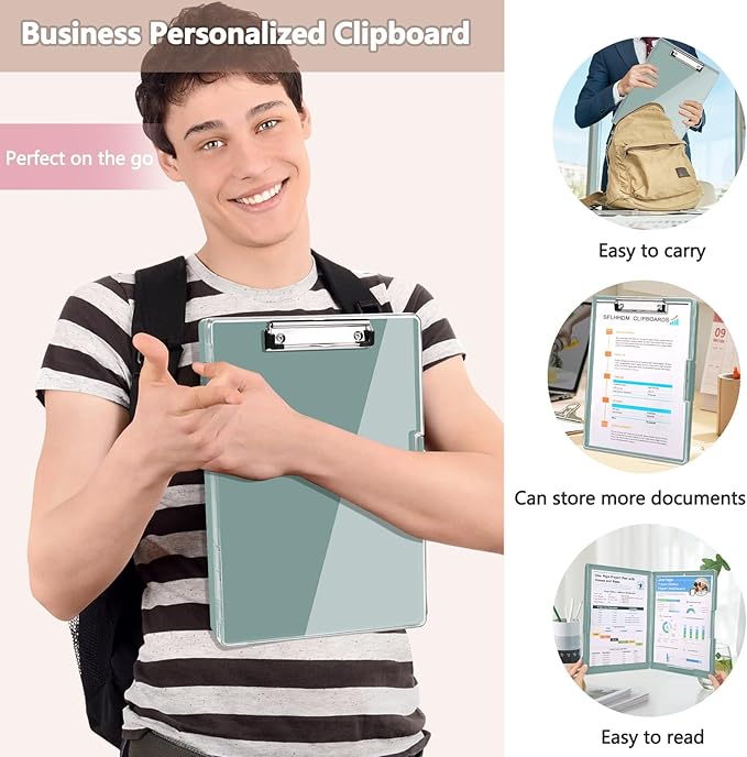 SFLHHDM Clipboard with Storage,Heavy Duty Clip Boards 8.5x11 with 2 Storage Case,Clear Visible Panel Storage Clipboards,Side Opening Nursing Clipboard Folder for Office Supplies-Dark Green