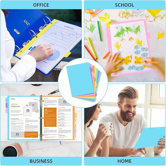 3 Ring Binder Dividers with TAB,24PCS/3 Set Plastic File Dividers,8 Tab 3 Hole Punch Dividers,Pastel Color,Letter Size,3 Sets
