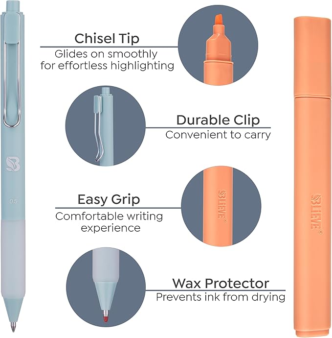 BLIEVE - Aesthetic Highlighters and Gel Pens With Soft Ink and Chisel Tip, Bible Highlighters and Pens No Bleed, Dry Fast Easy to Hold, for Bible Journaling Planner School Supplies (PASTEL)