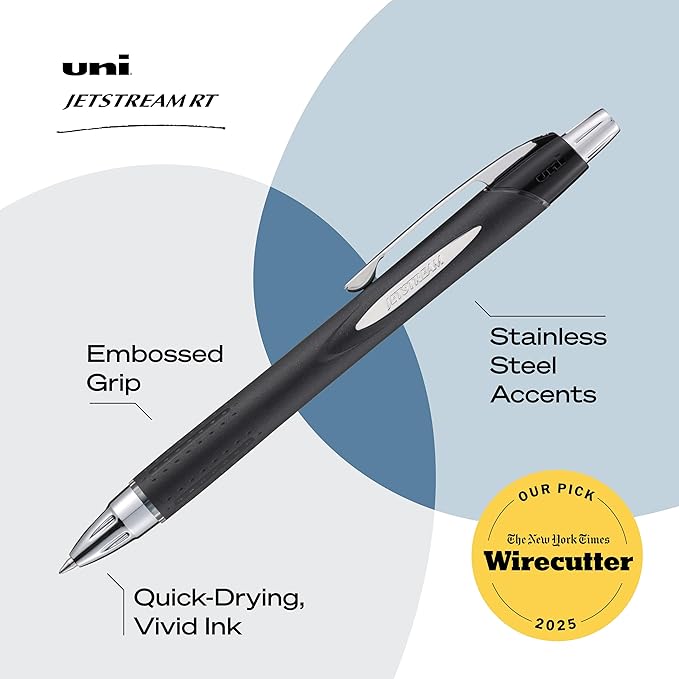 Uniball Jetstream RT 2 Pack, 0.7mm - Black Ballpoint Pens - Wirecutter Best Pen, School Pens, Ink Pens | Ballpoint Pen, Colored Pens, Fine Point, School Supplies
