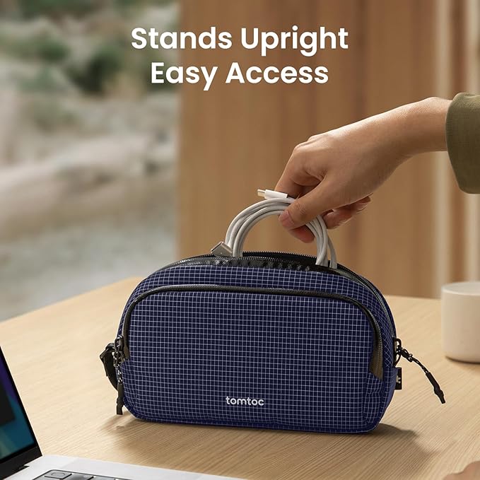 tomtoc Electronic Organizer Travel Case Performance, Water Resistant Dual Compartment Cable Organization Storage Bag for Charger, Cord, Phone, Hard Drive, Power Bank, Accessories Travel Essentials